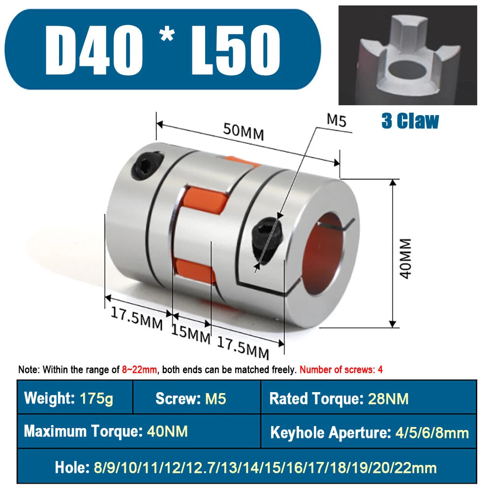 D40 * L50/L55 Flexible Plum Coupling Shaft Coupler CNC Stepper Motor 3D Printer