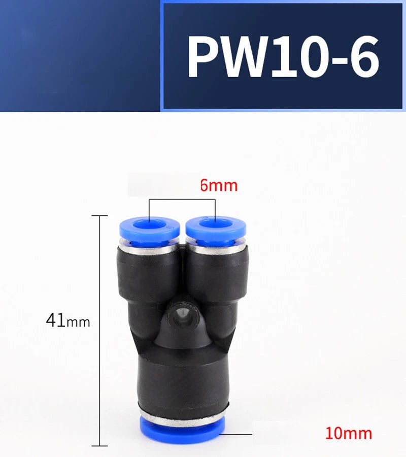 Plastic Pneumatic Hose Splitter Connector — Y-Shape PY & Equal Tee PW Fittings
