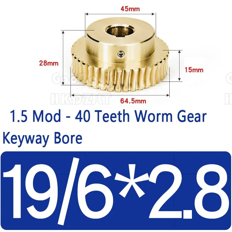 Mod 1.5 Worm Gear Wheel Brass 40 Tooth Worm Shaft 45# Steel Precision Ø 8-20 mm