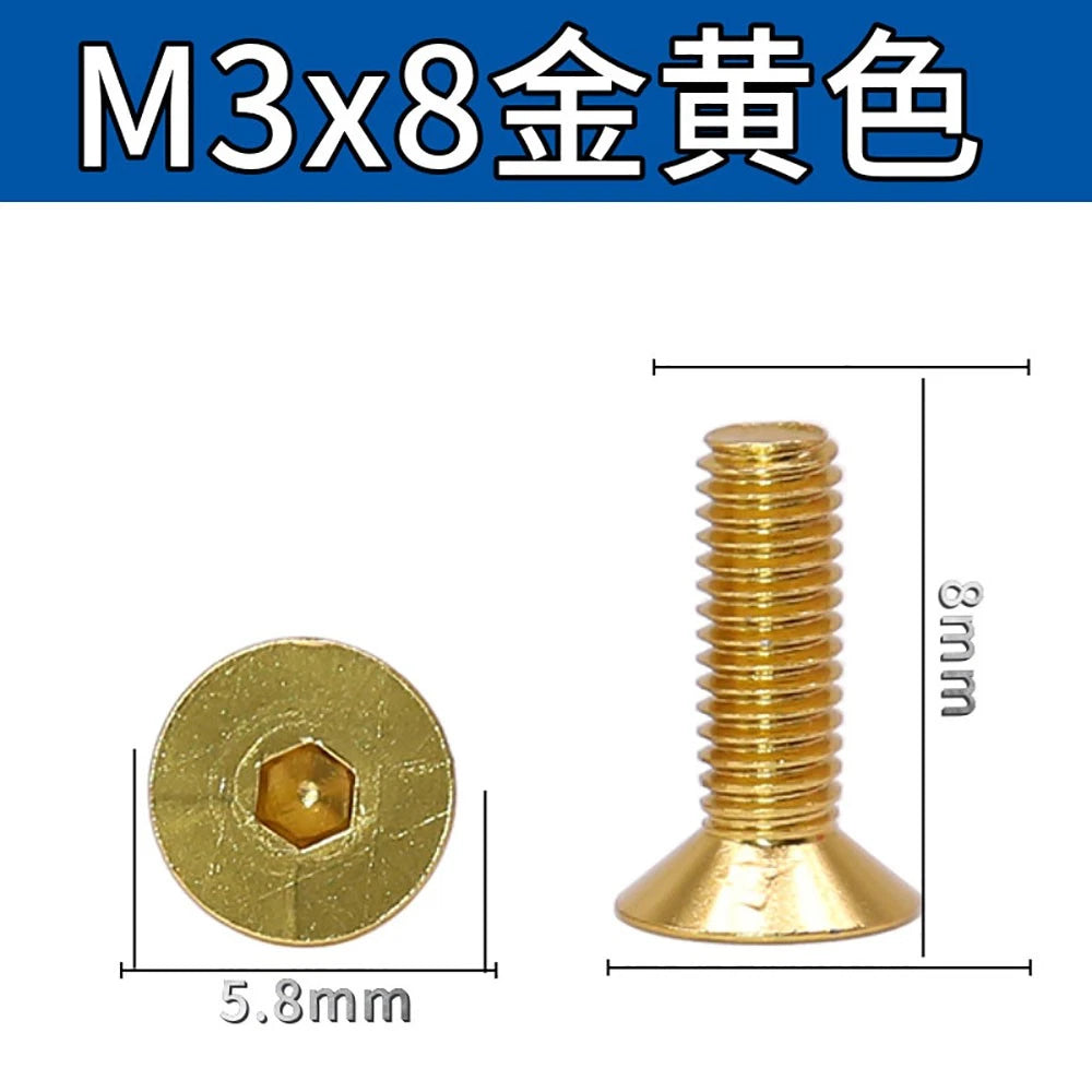 M3 Countersunk Hex Socket Aluminum Anodized Machine Screws — 10 Colors, 5–50 Pcs