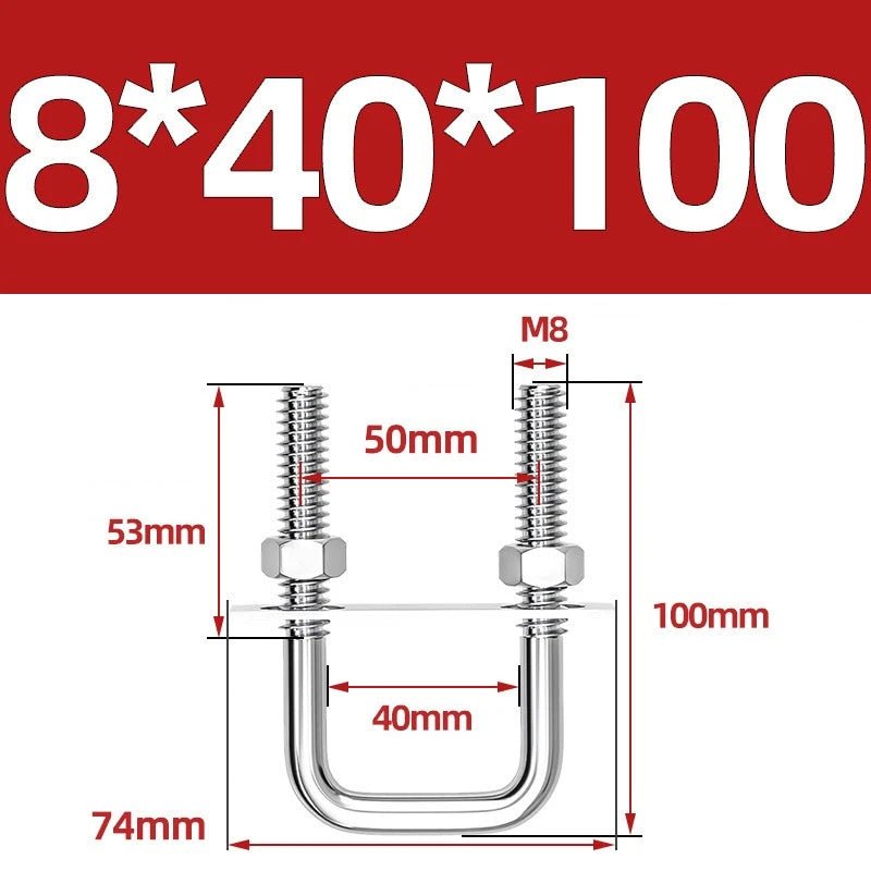 M8 Square U - Bolts Stainless Steel A2 with Plates and Nuts — Multiple Sizes - HomeDIYer