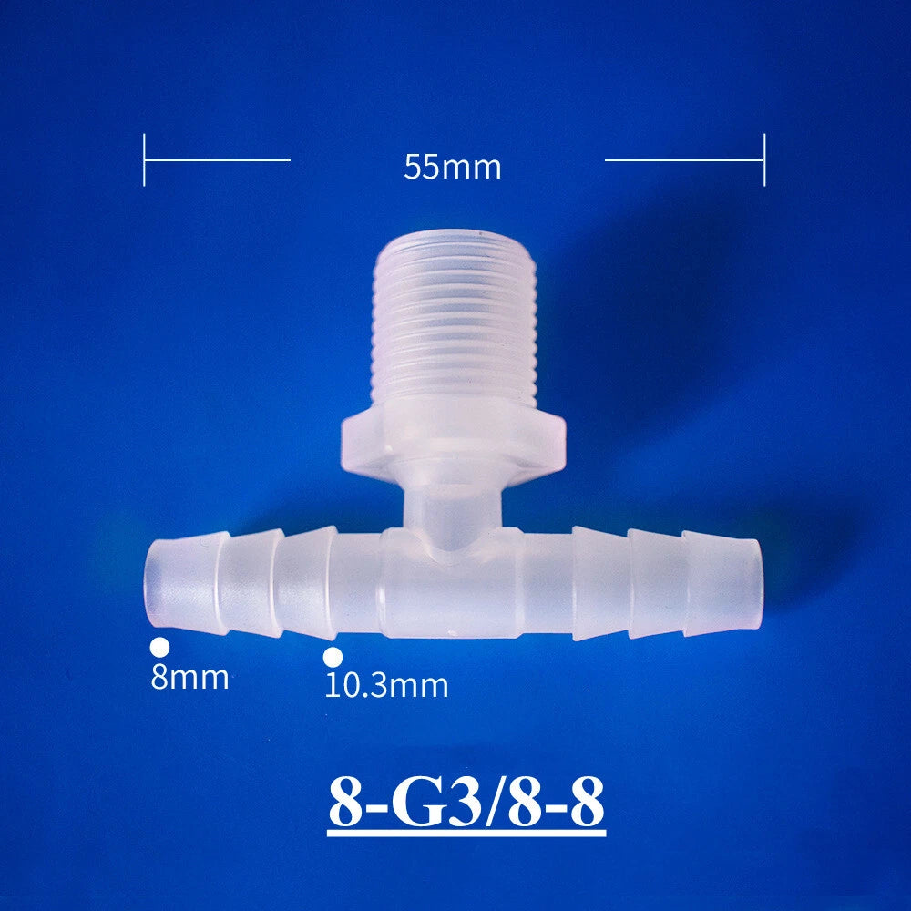 Plastic Barbed T-Piece Hose Connector with Male Thread — 4mm to 20mm Tube