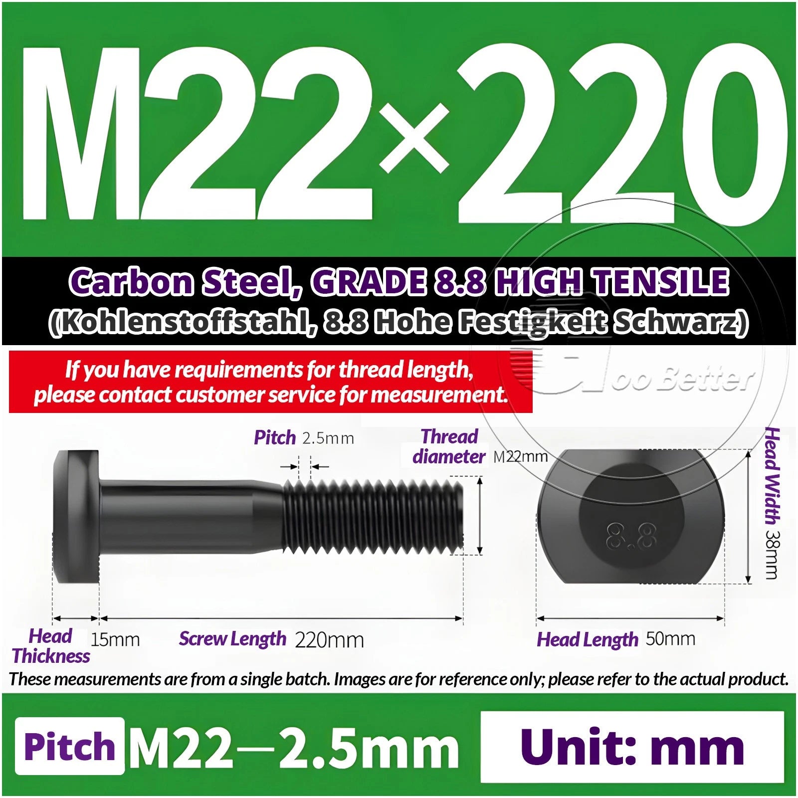 T-Slot Bolts M22 - M42 T Track Bolts 70mm to 500mm Long GRADE 8.8 HIGH TENSILE