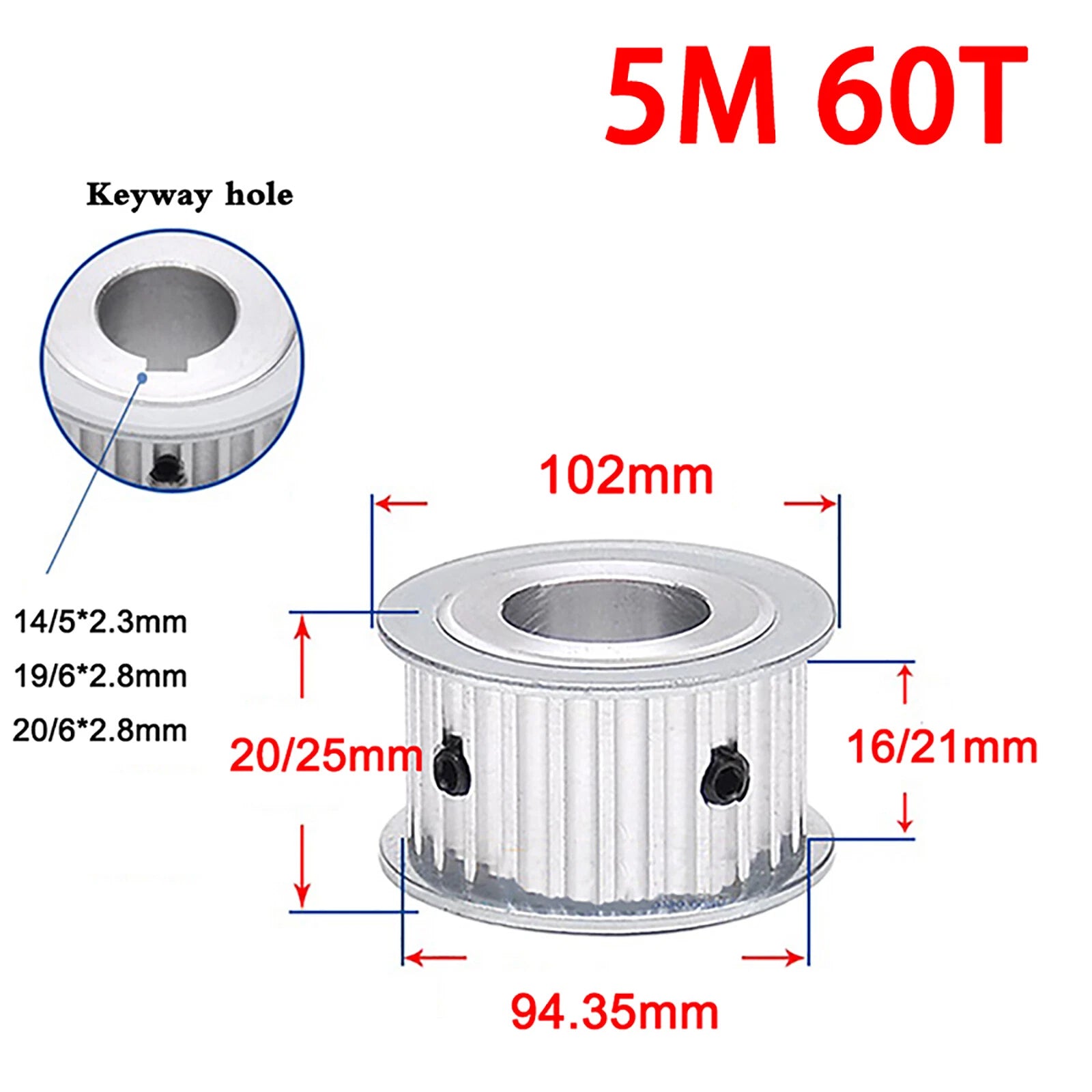 5M Timing Belt Pulley Drive Pulley Through Hole 10T -100 Tooth 21mm Width For 3D