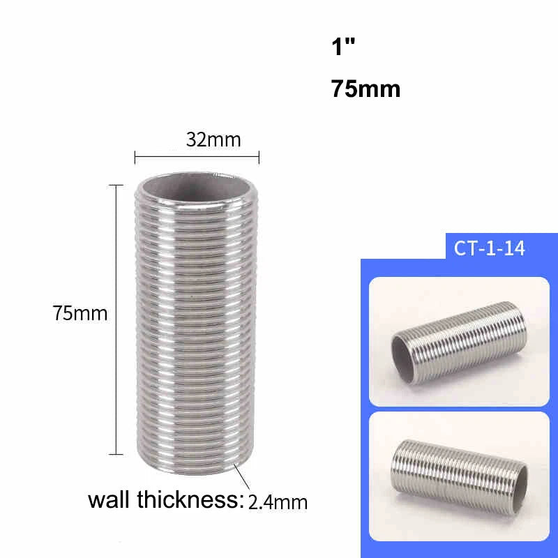 Male Thread Stud Rod A2 Stainless Steel Connector Pipe Fitting — 1/4" to 2"