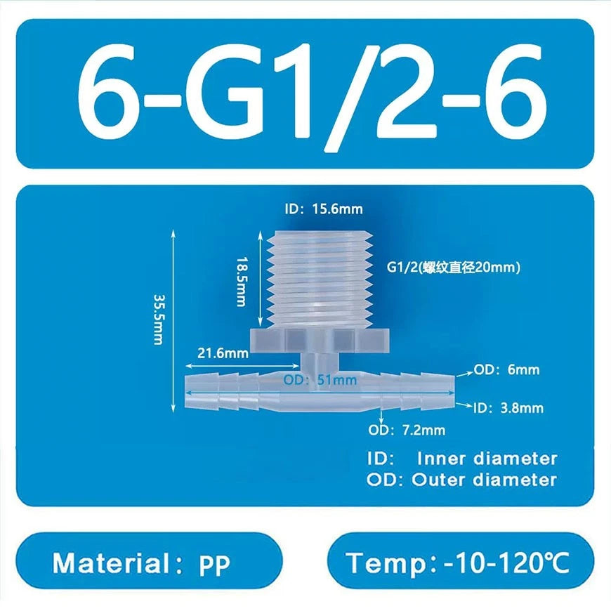 Plastic T Joiner Barbed X Male Thread Hose Connector Pipe Fittings Air Water