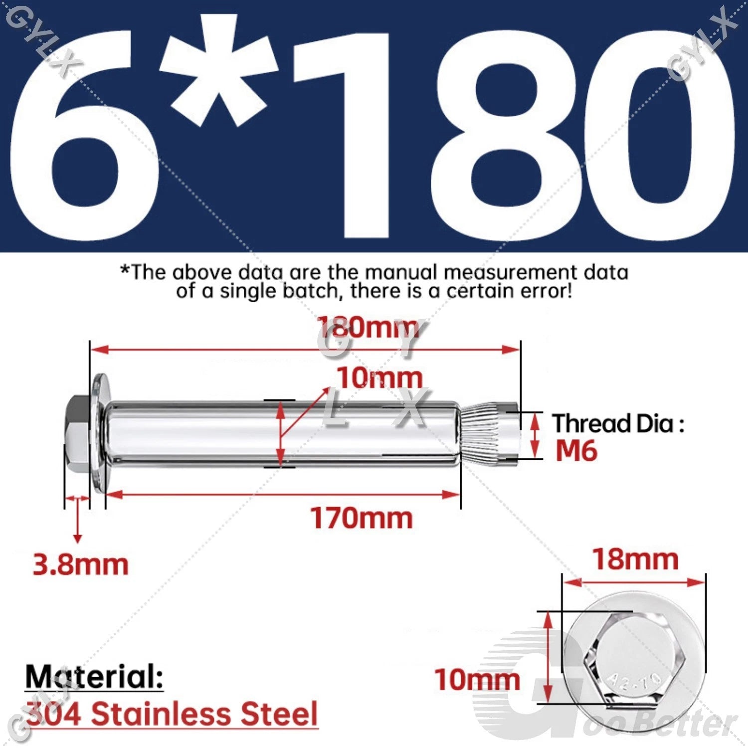 Expansion Anchor Bolts for Masonry — M6 to M16, Stainless Steel & Zinc-Coated