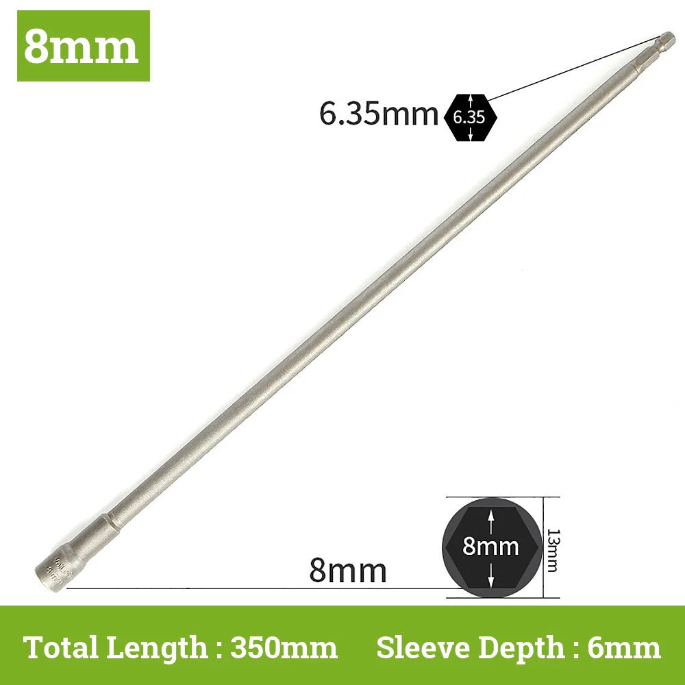 Hex With or Non-Magnetic Nut Driver 1/4 Socket Wrench Impact Drill Bit 300/350mm