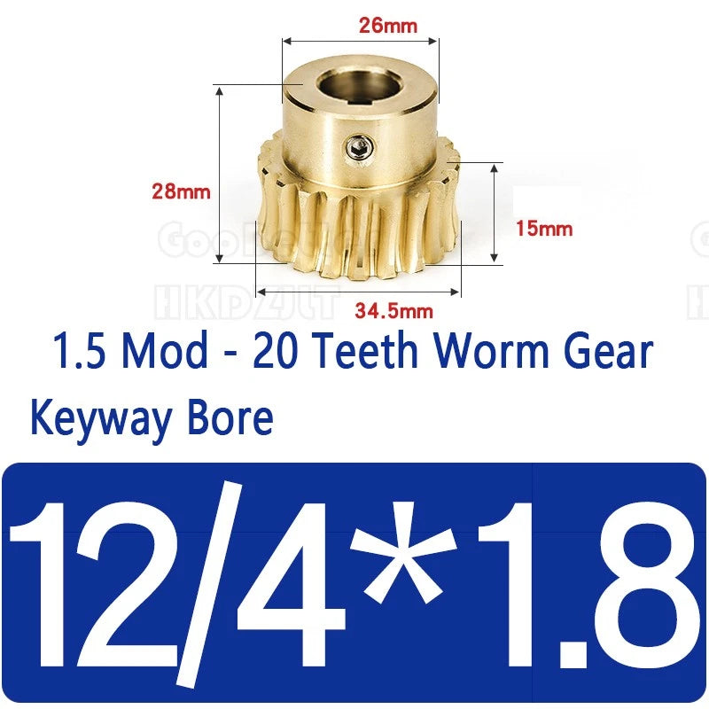 Mod 1.5 Worm Gear Wheel Brass Stainless 20 Tooth Worm Shaft 45# Steel Precision