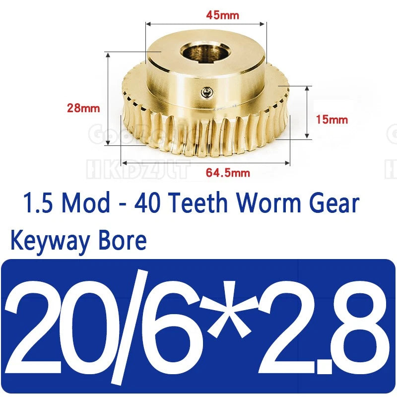 Mod 1.5 Worm Gear Wheel Brass 40 Tooth Worm Shaft 45# Steel Precision Ø 8-20 mm