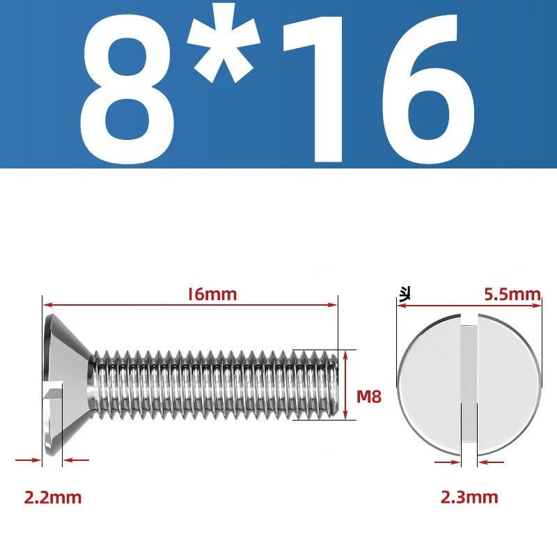 A2 Stainless Steel Slotted Countersunk Machine Screws — M1.6 to M10, Flat Head CSK Bolts - HomeDIYer