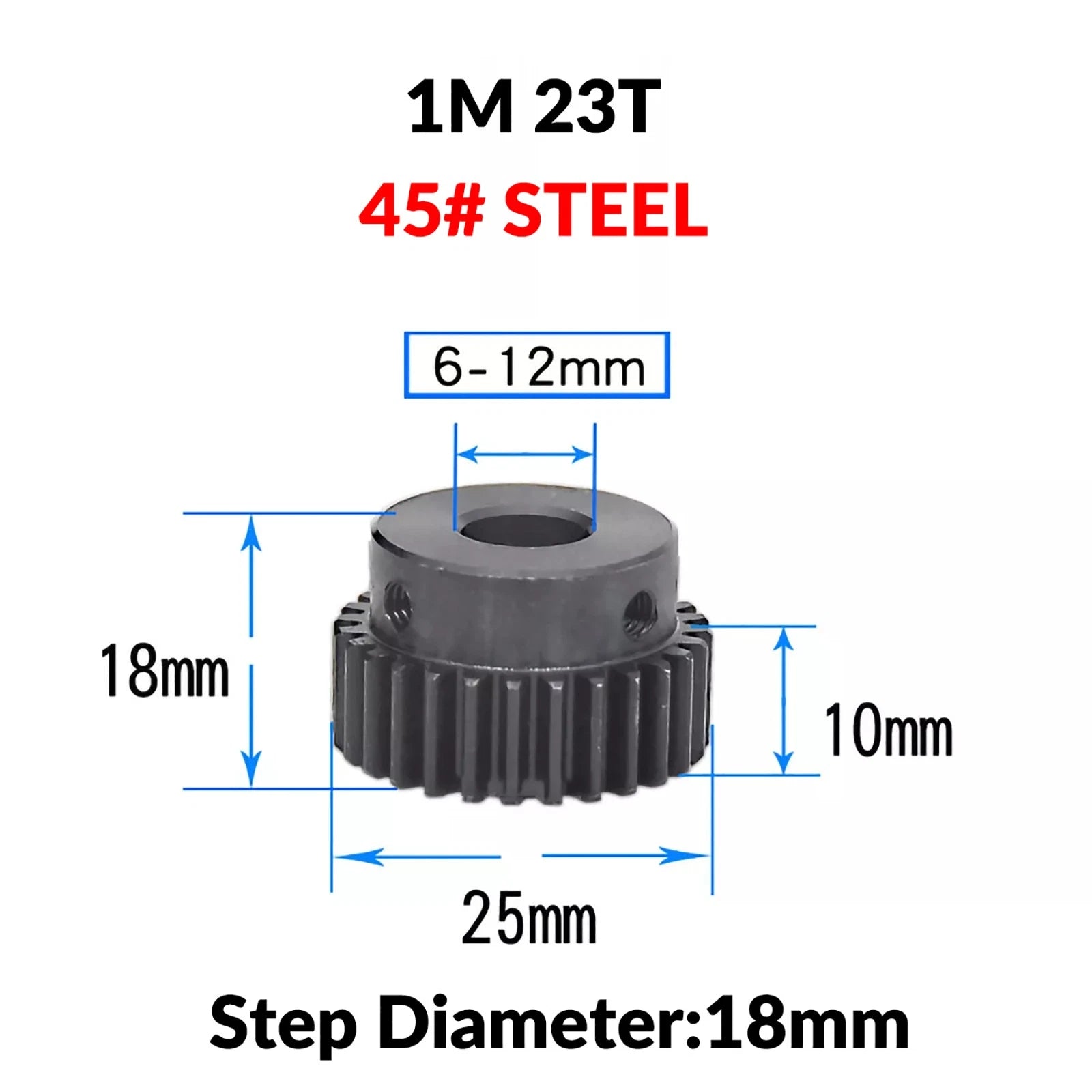 Mod 1 45# Steel Pinion Gear Spur Gears 10-60 T 14-50mm Bore With Step Motor Gear