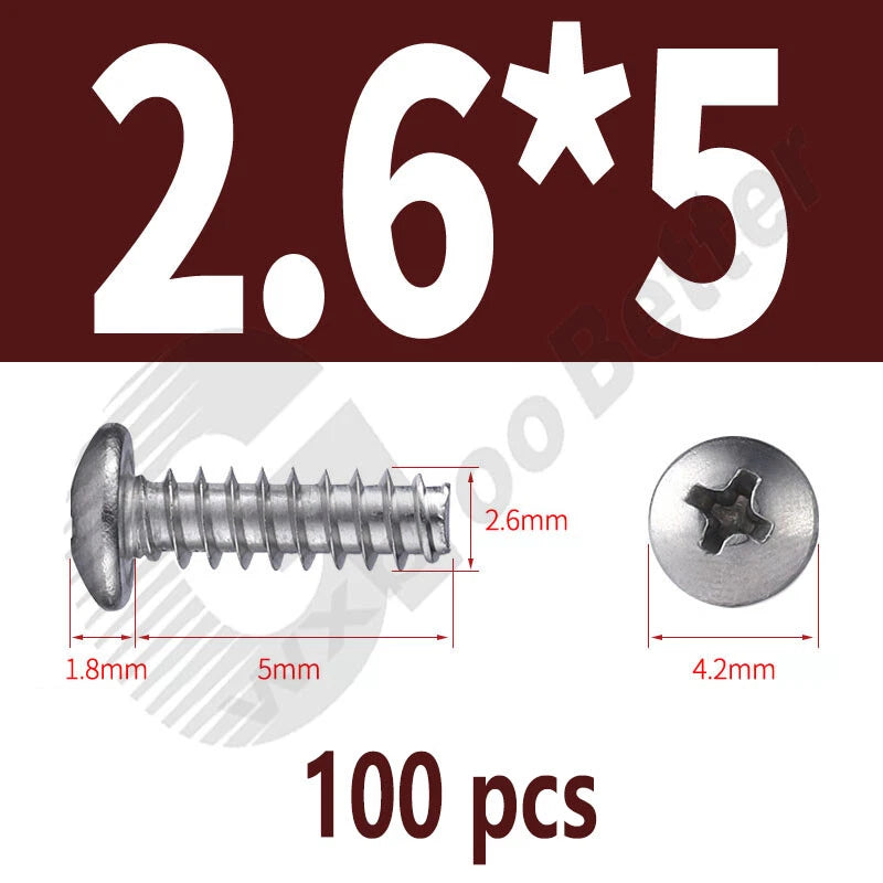 Pan Head Sheet Metal Screws Metric M1~M6 A2 Stainless Steel Sheet Metal Screws