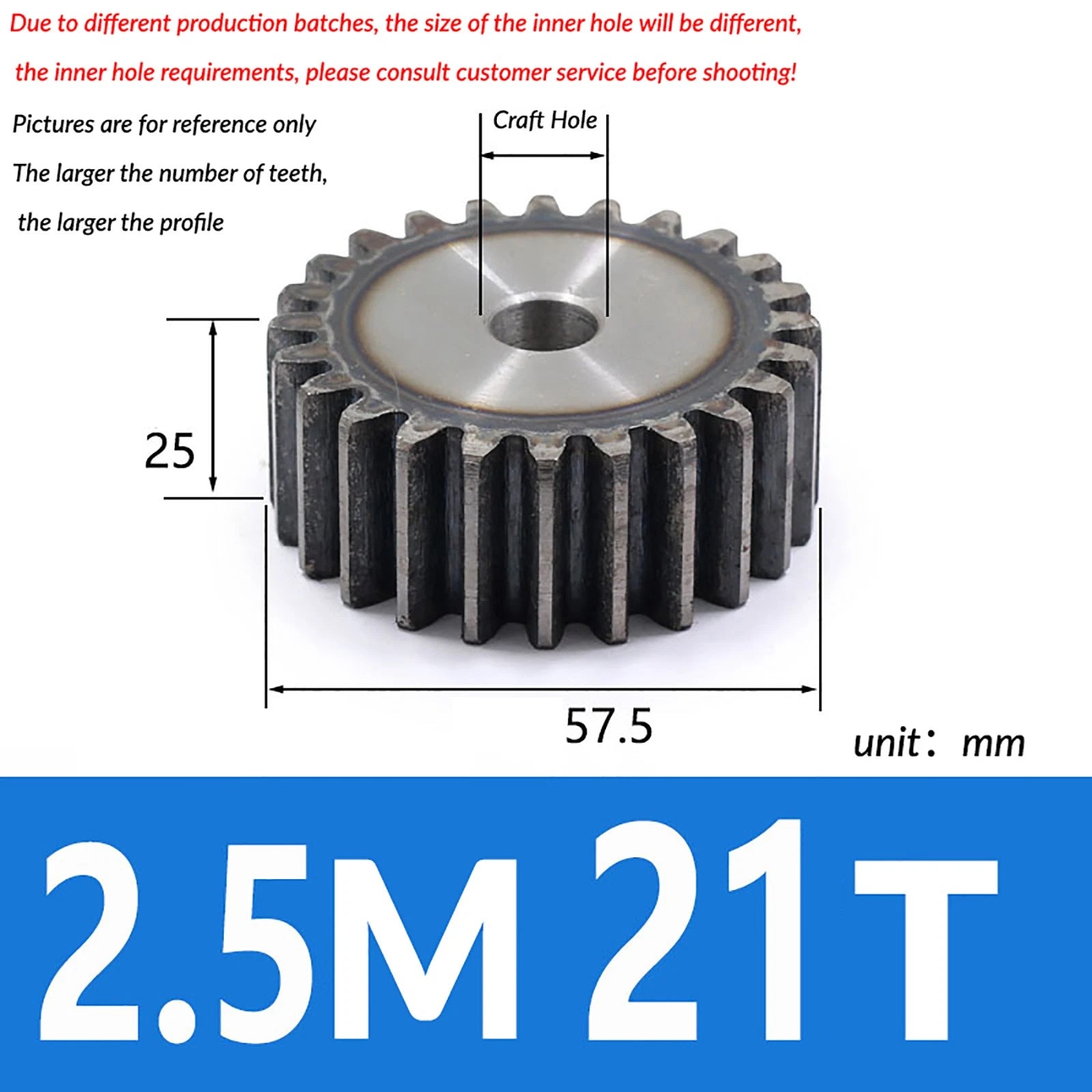 2.5 Mod 10T - 79T Spur Gear 45# Steel Pinion Gear Thickn 25MM Transmission Gear