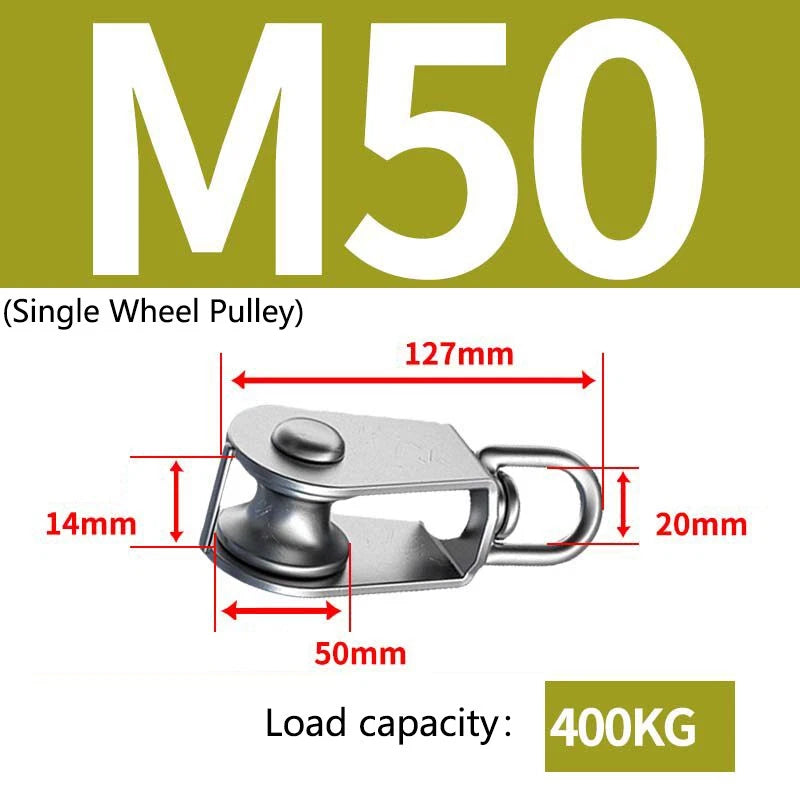 Stainless Steel 15-75mm Single/Double Pulley Block for Wire Rope Lifting Rigging