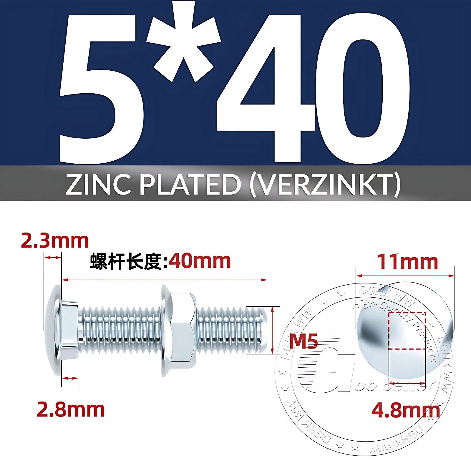 Cup Square Carriage Bolts with Hex Nut — Zinc Plated, M4 to M12