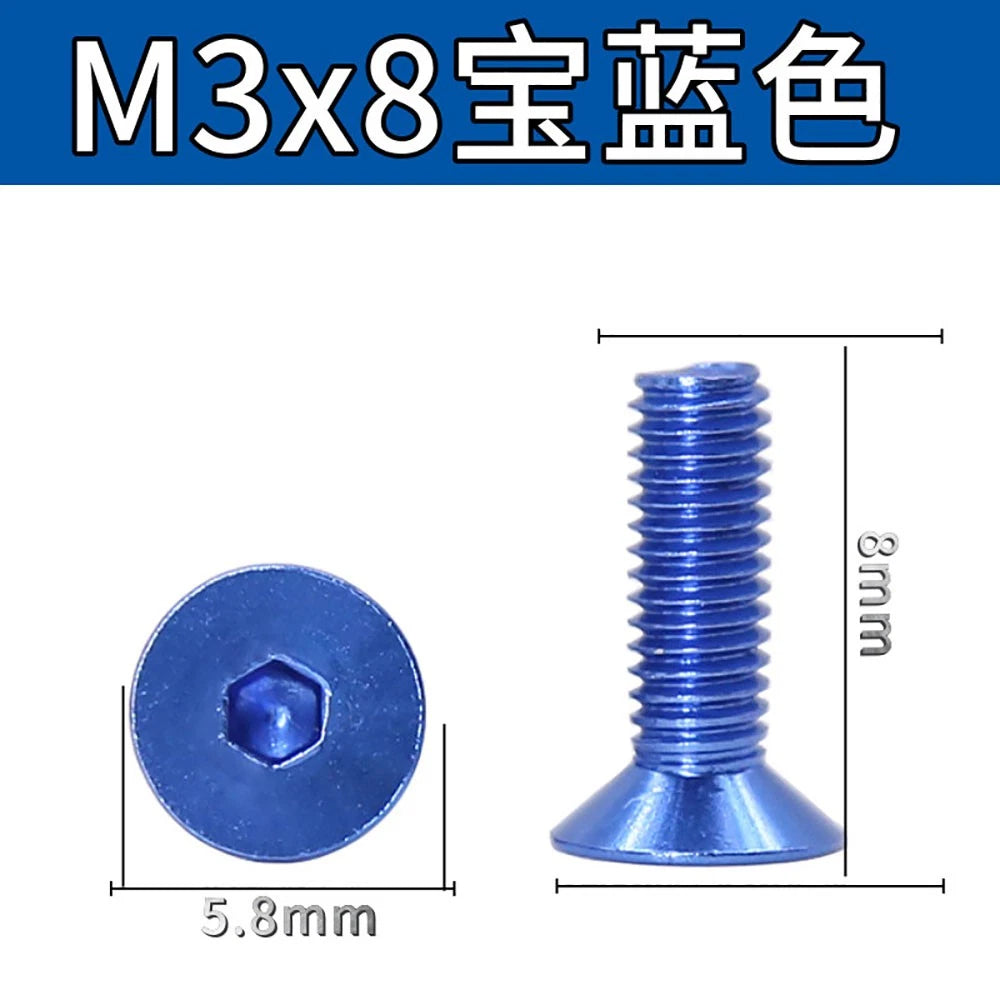 M3 Countersunk Hex Socket Aluminum Anodized Machine Screws — 10 Colors, 5–50 Pcs