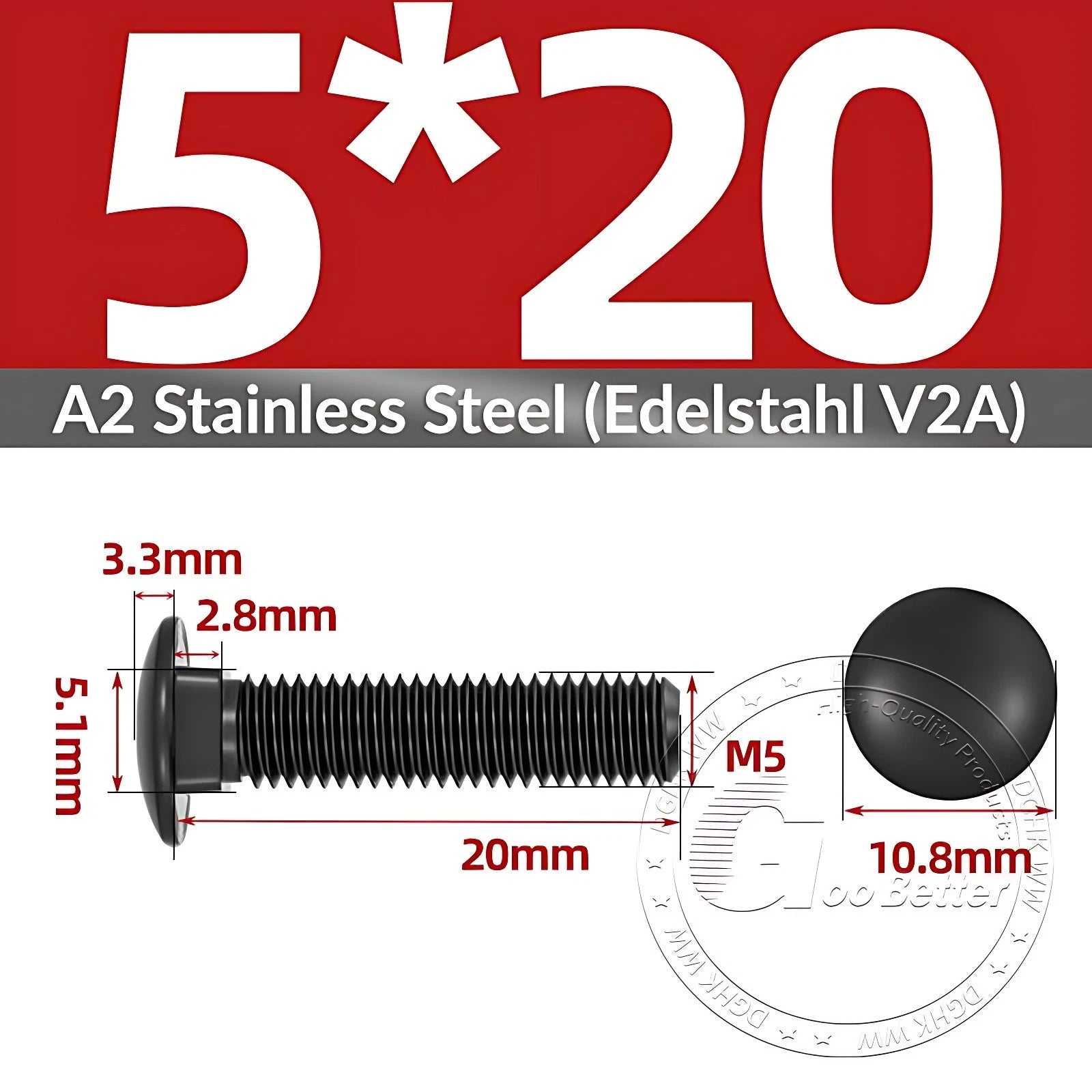 Black Stainless Steel Carriage Bolts M3–M12 | A2 Cup Square Dome Screws