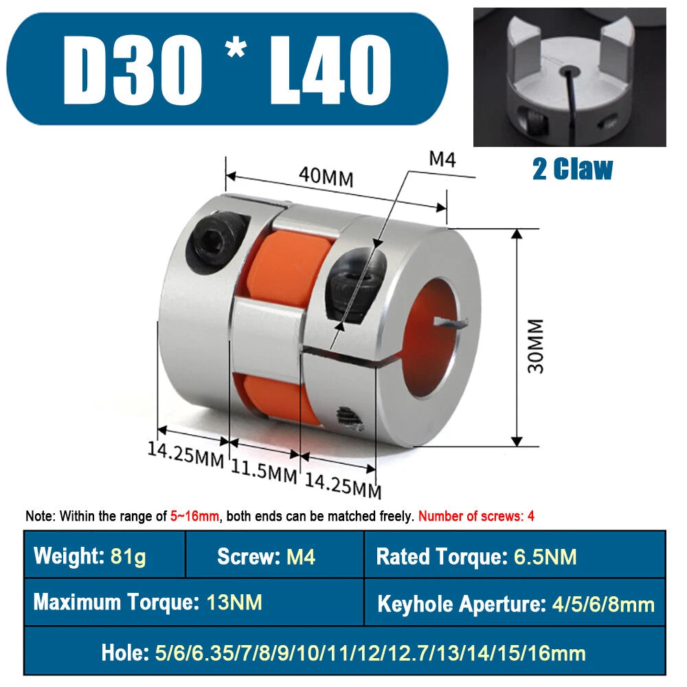 Flexible Plum Coupling Shaft Coupler D30 * L35/L40 CNC Stepper Motor 3D Printer
