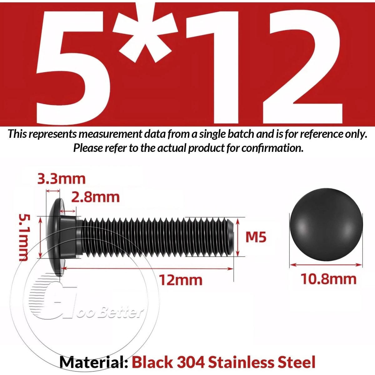 Black Carriage Bolts M3 M4 M5 M6 — Cup Square Domed Head, A2 - 70 Stainless Steel - HomeDIYer