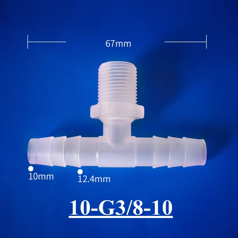Plastic Barbed T-Piece Hose Connector with Male Thread — 4mm to 20mm Tube