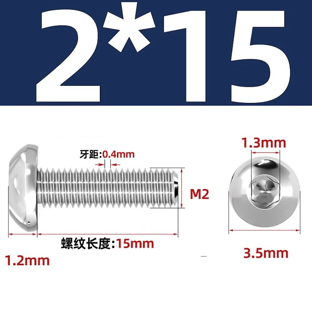 M1.6–M5 A2 Stainless Steel Button Head Socket Cap Screws – Round Pan Head, Hex Drive, Fully Threaded