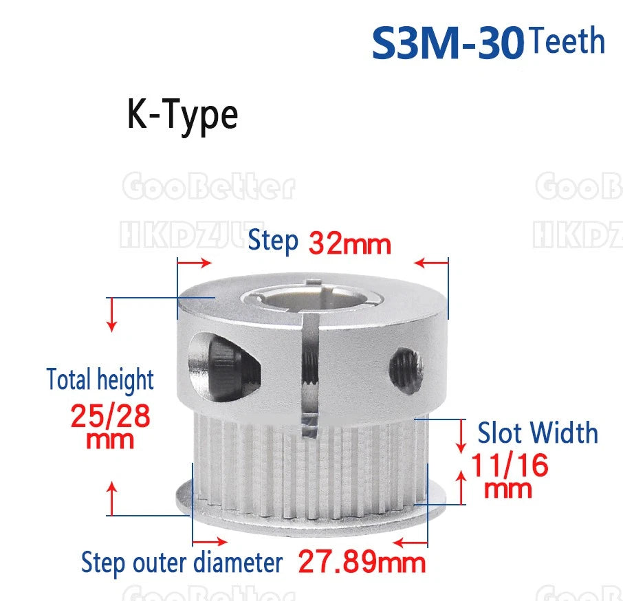 S3M Timing Belt Pulleys 20-60 Teeth 5-20mm Bore Synchronous Wheel Printer Clamp