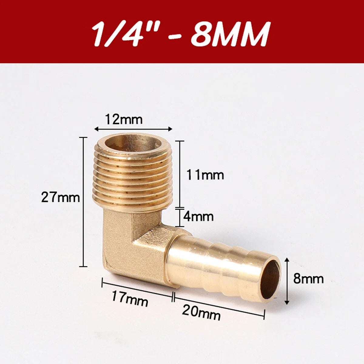 Brass 90° Elbow Barbed Hose Tail Fitting — Male & Female NPT Thread, Air Water