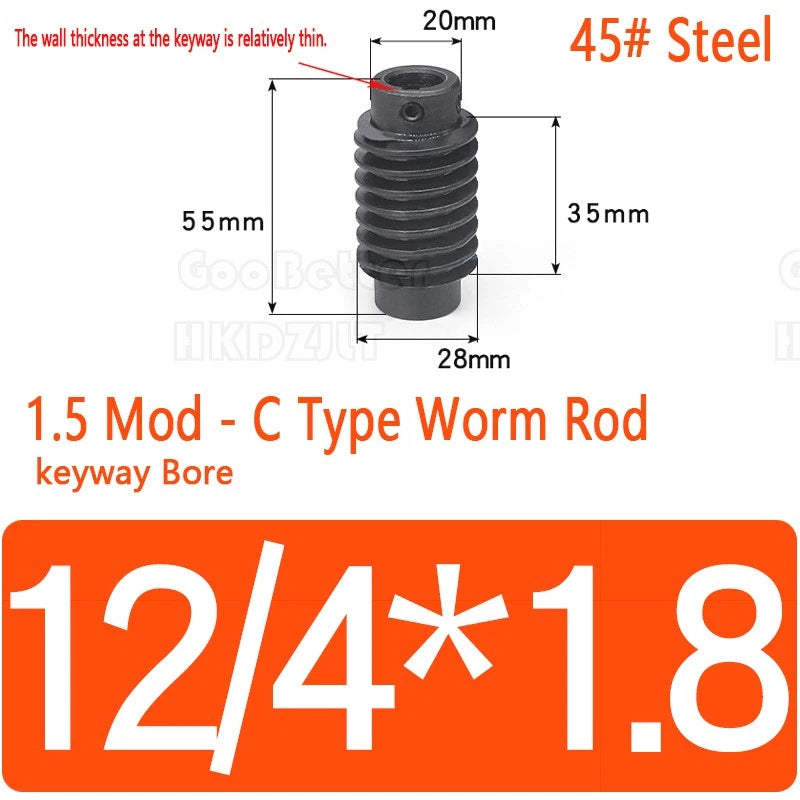 Mod 1.5 Worm Gear Wheel Brass Stainless 20 Tooth Worm Shaft 45# Steel Precision