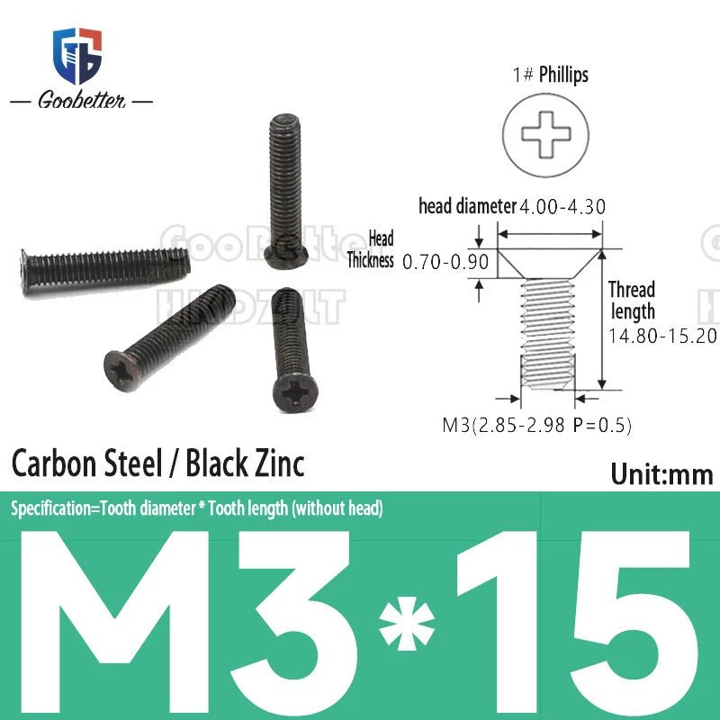 M3 Phillips Flat Head Machine Screws – Carbon Steel Countersunk Bolts, 3 mm to 15 mm - HomeDIYer