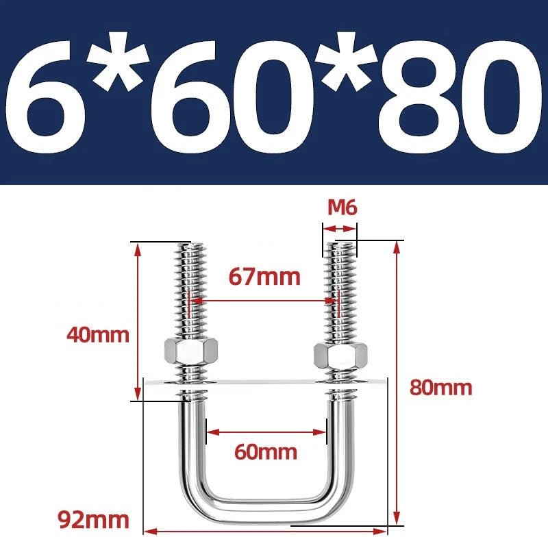 M6 U - Bolt with Plate and Nuts – Stainless Steel 304 (A2) for Trailer & Pipe Clamp - HomeDIYer