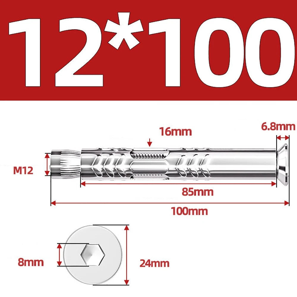 M6–M12 Countersunk Hex Socket Expansion Bolts — 304 & 201 Stainless Steel, A-Type & B-Type