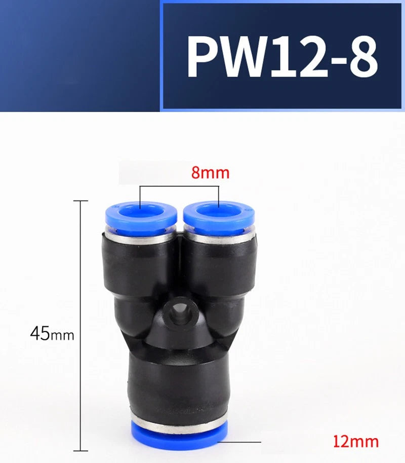 Plastic Pneumatic Hose Splitter Connector — Y-Shape PY & Equal Tee PW Fittings