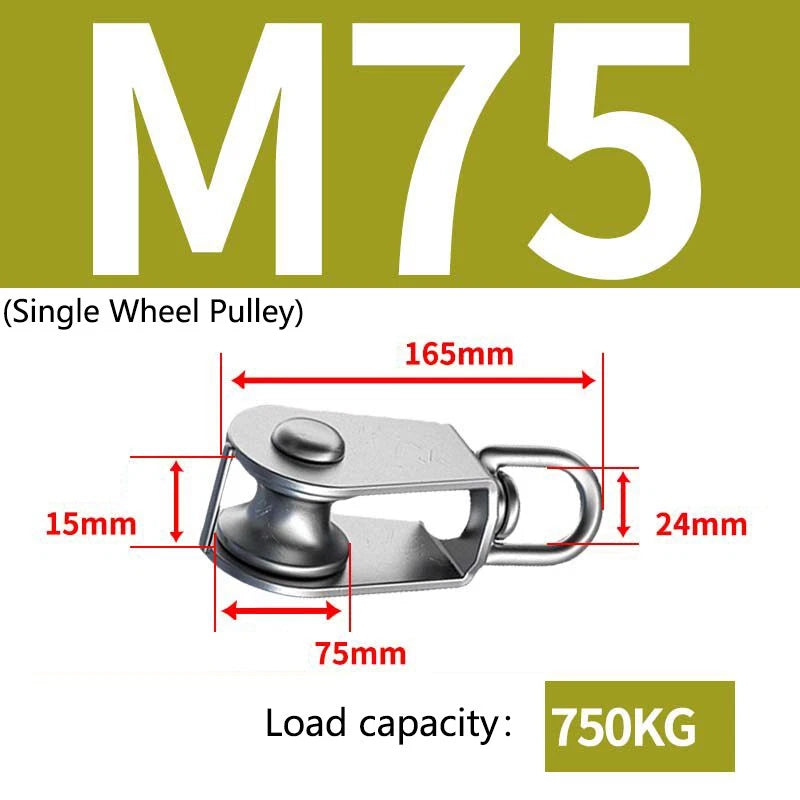 Stainless Steel 15-75mm Single/Double Pulley Block for Wire Rope Lifting Rigging