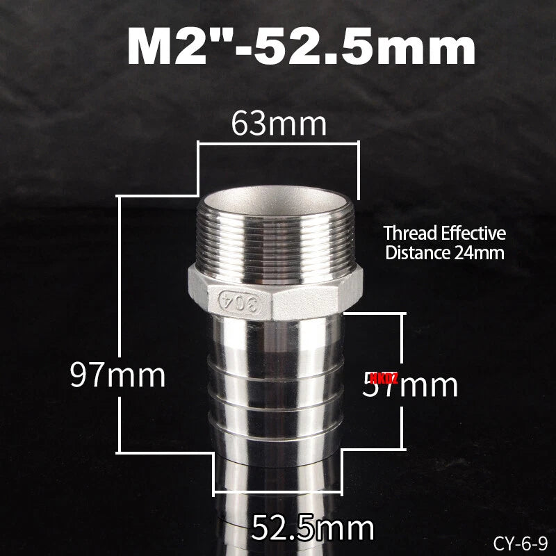BSP Male Thread Barb Hose Tail Connector 304 Stainless Steel — 1" to 3"