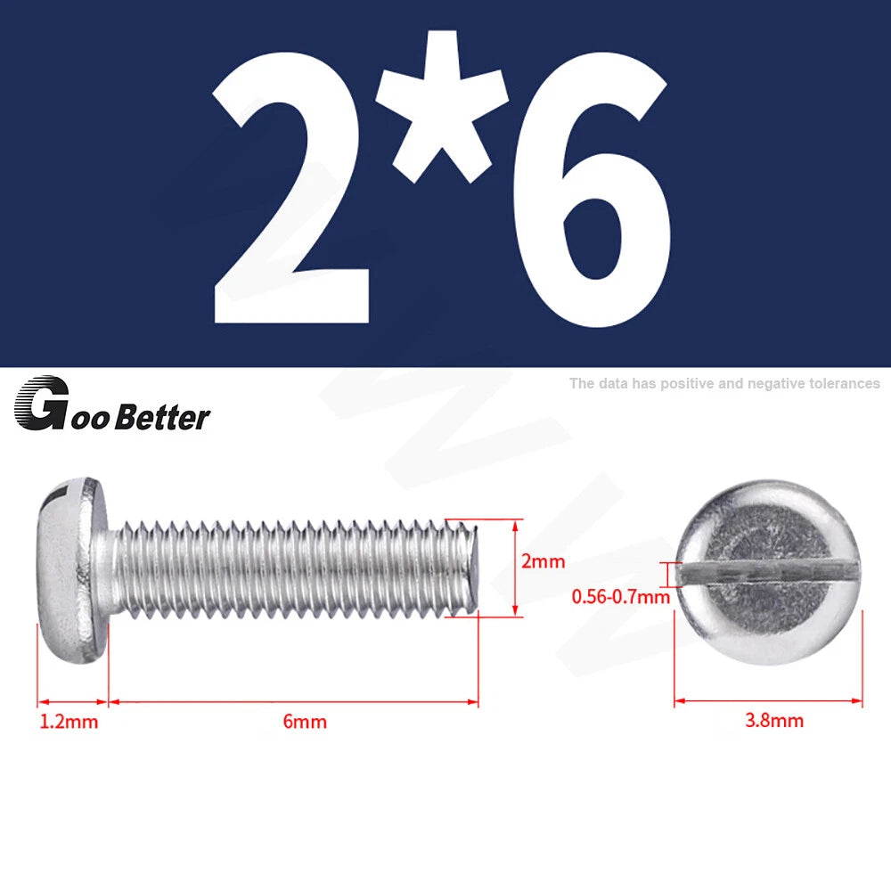 Slotted Pan Head Machine Screws – M1.6 to M4, A2 Stainless Steel, Fully Threaded, Lengths 3mm–60mm