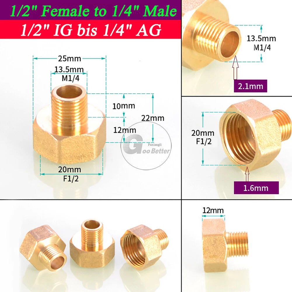BSPT Reducing Adapter Fittings — Brass Female to Male, 1/8" to 2"
