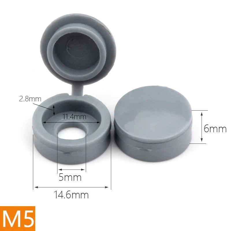Hinged Screw Cover Caps for M4 M5 Screws – Fold Over Design, Multiple Colors, 50–2000 Pack