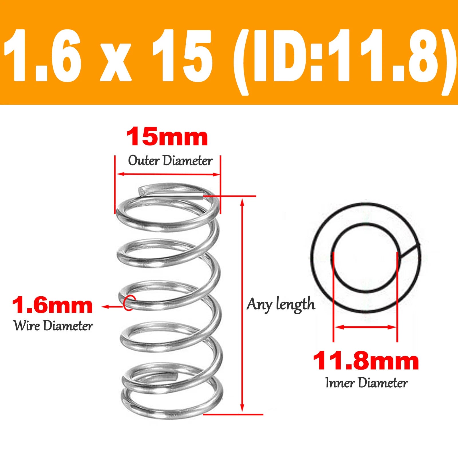 1.6mm Wire Dia Compression Spring 10-15mm Diameter &10-120mm Length Pressure Big
