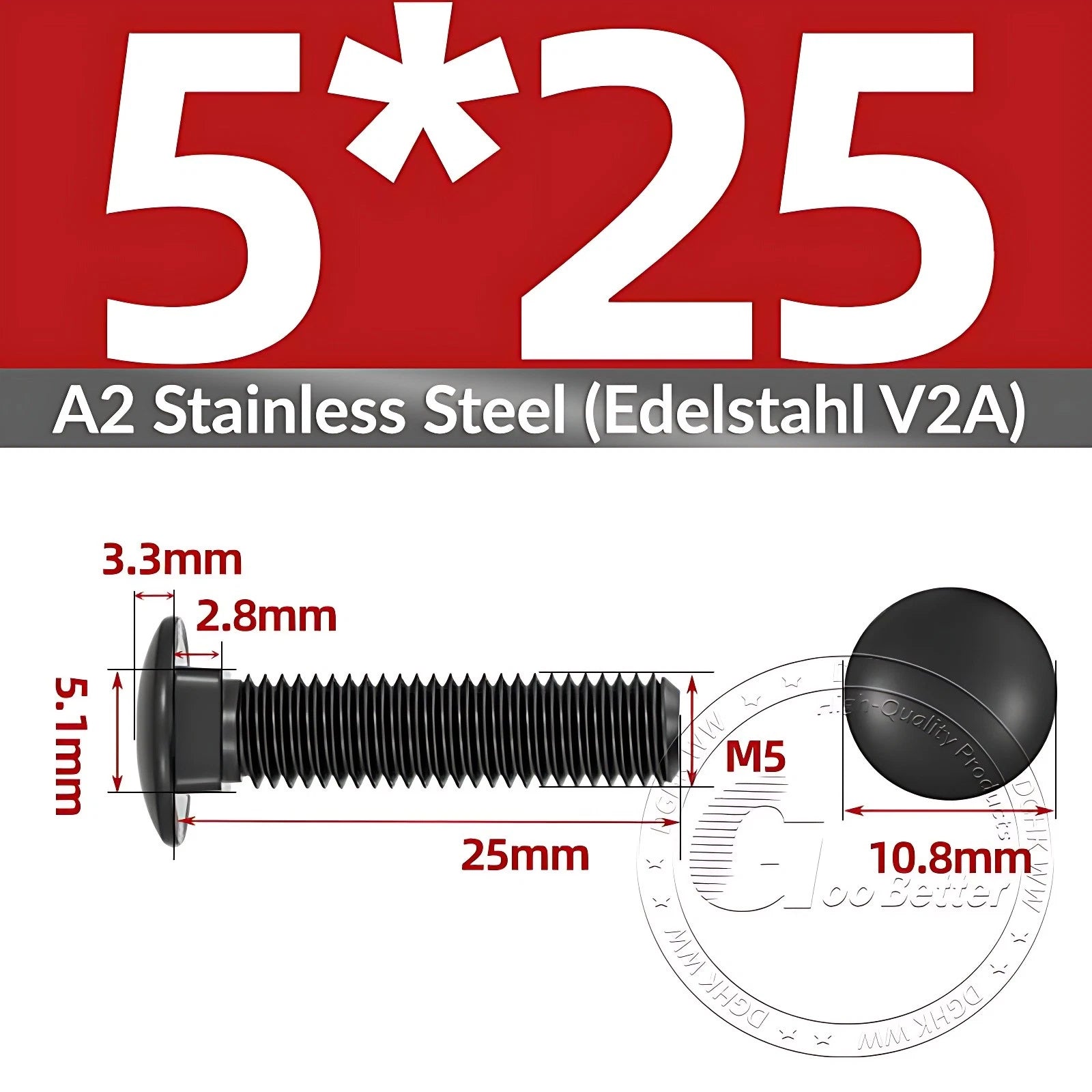 Black Stainless Steel Carriage Bolts M3–M12 | A2 Cup Square Dome Screws