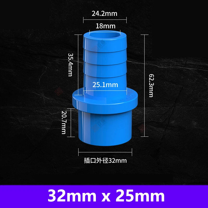 5mm to 63mm Hose Nozzle PVC Plastic Pipe Fittings Barb Connectors Sleeve Blue