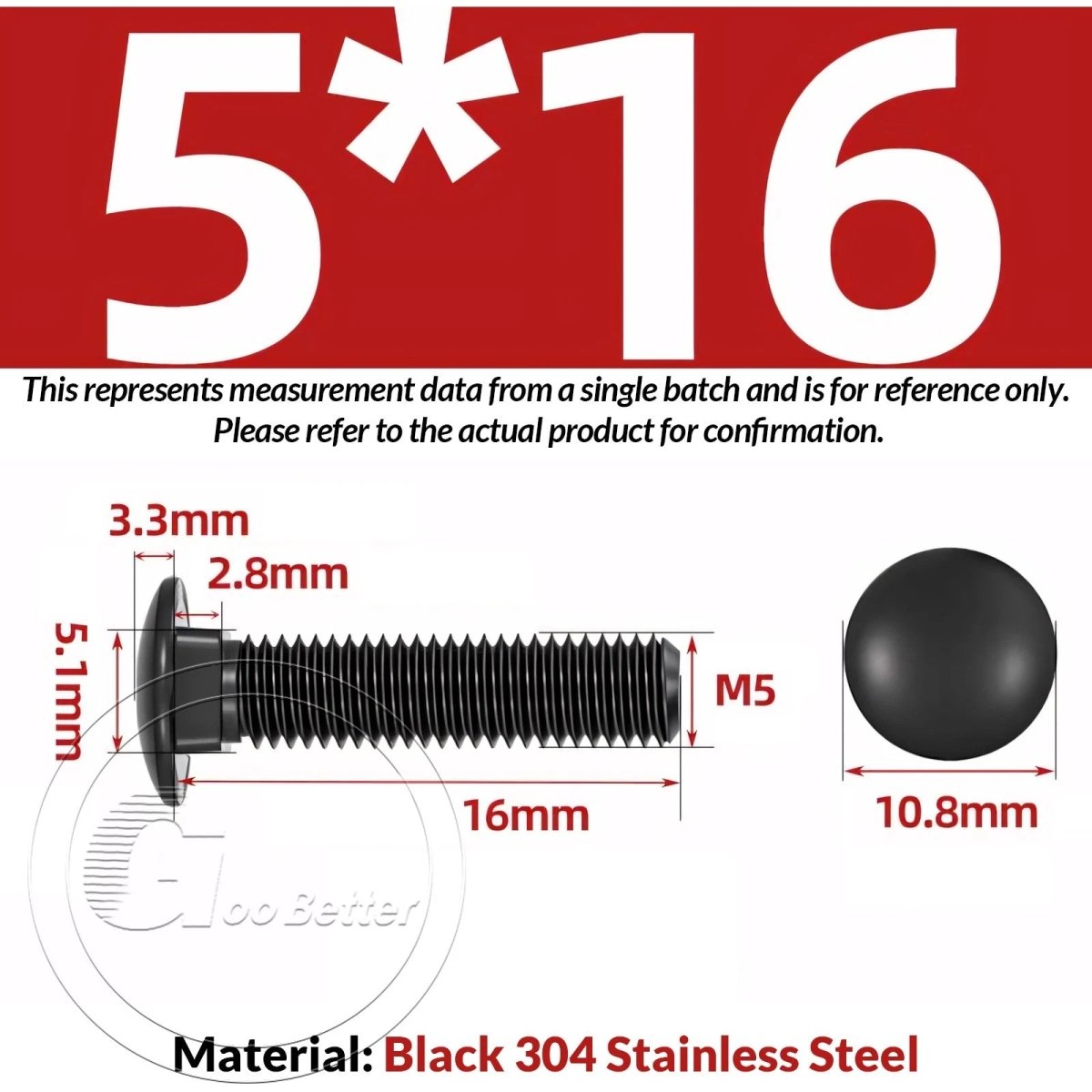 Black Carriage Bolts M3 M4 M5 M6 — Cup Square Domed Head, A2 - 70 Stainless Steel - HomeDIYer