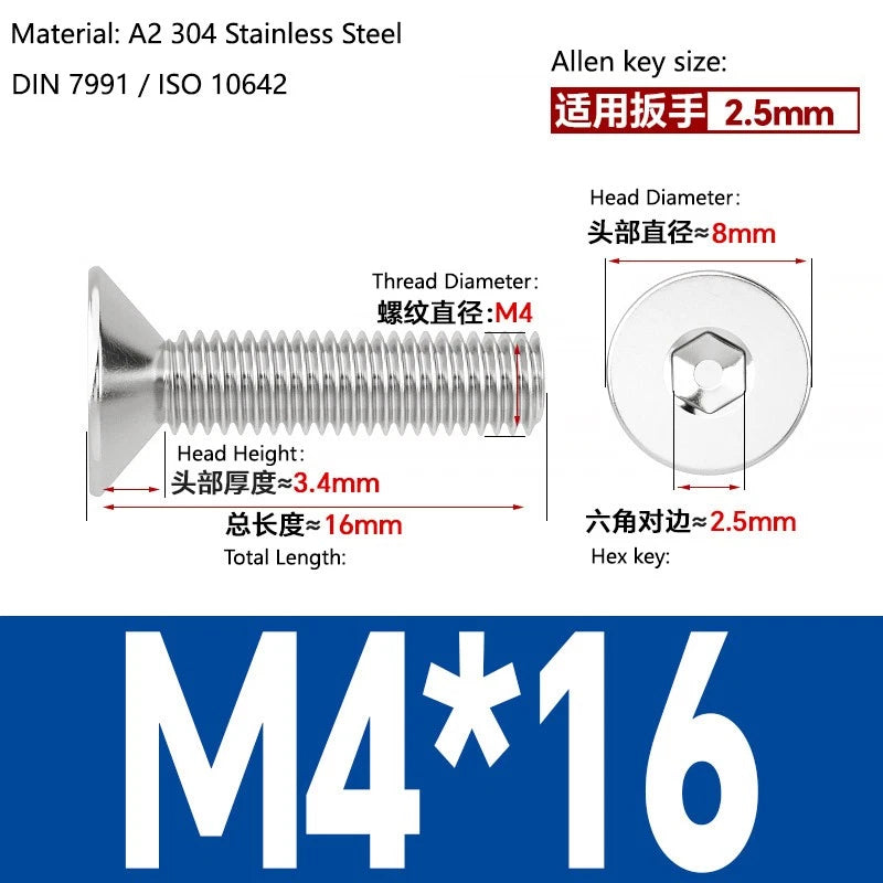A2 Stainless Steel Socket Countersunk Screws – ISO 10642, M3 M4 M5