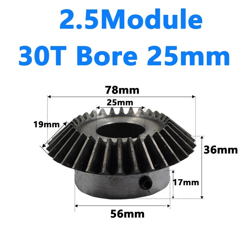 Bevel Gear 2.5 Module Ratio 1:1 Teeth 25 30 Bore Dia 12mm 14mm 15mm 16mm - 35mm
