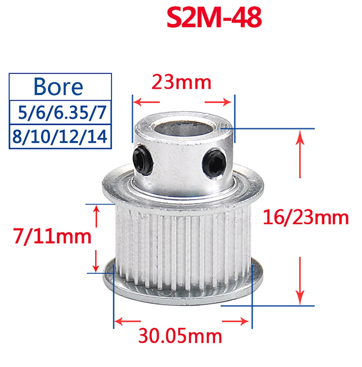 S2M Timing Belt Pulley With Step 16T-60T Bore 4-15mm For 6/10mm Wide Timing Belt