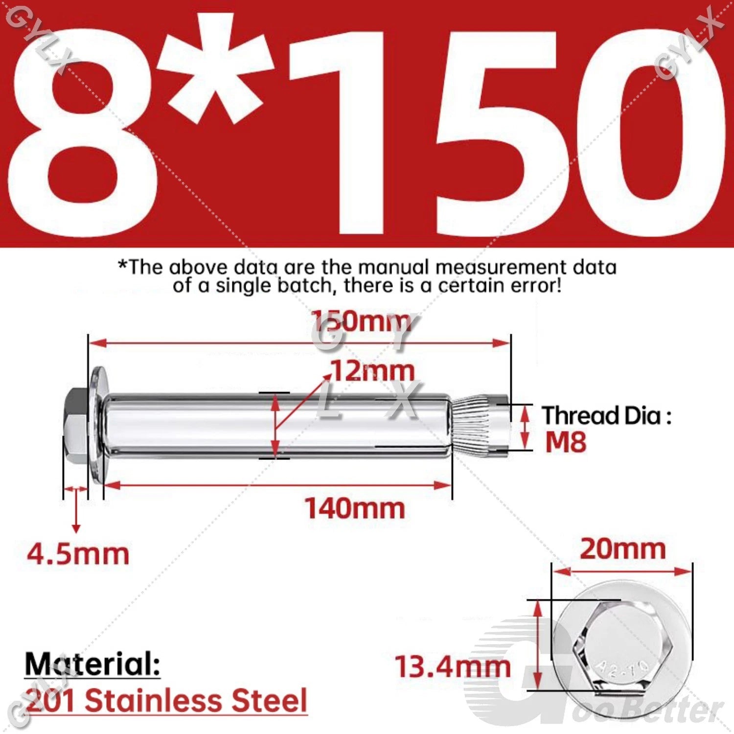 M6-M12 Stainless Steel Expansion Anchor Bolts for Concrete & Masonry