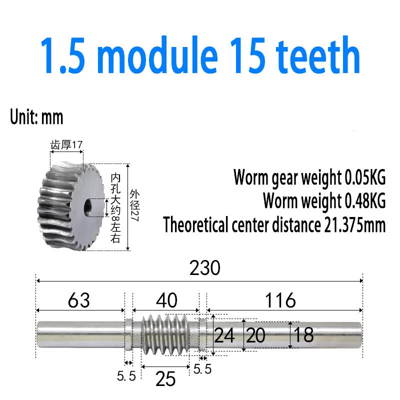 1/1.5/2/2.5/3/4 Module 15T to 100T Gear Steel Worm Wheel Gear & Worm Gear Shaft