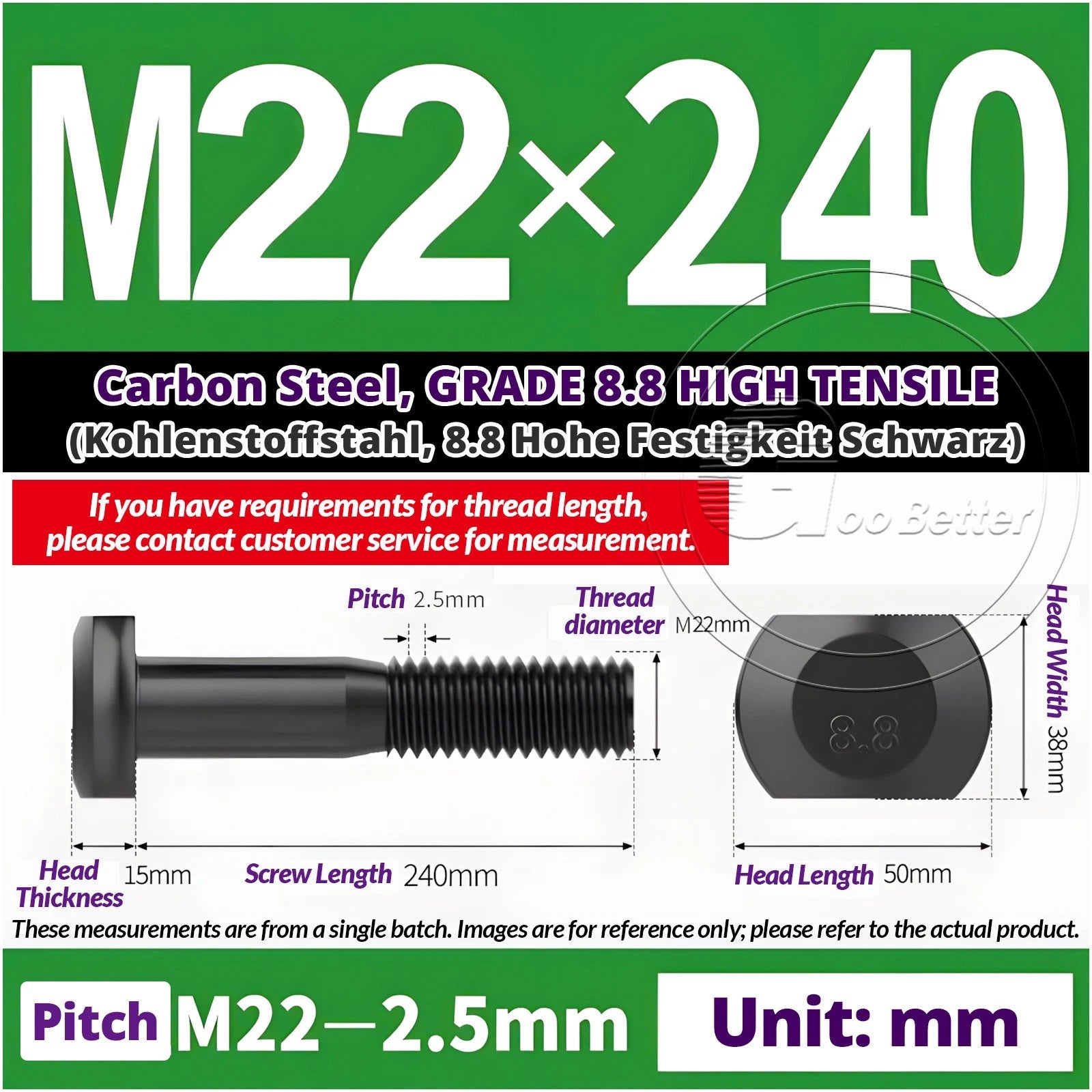 T-Slot Bolts M22 - M42 T Track Bolts 70mm to 500mm Long GRADE 8.8 HIGH TENSILE