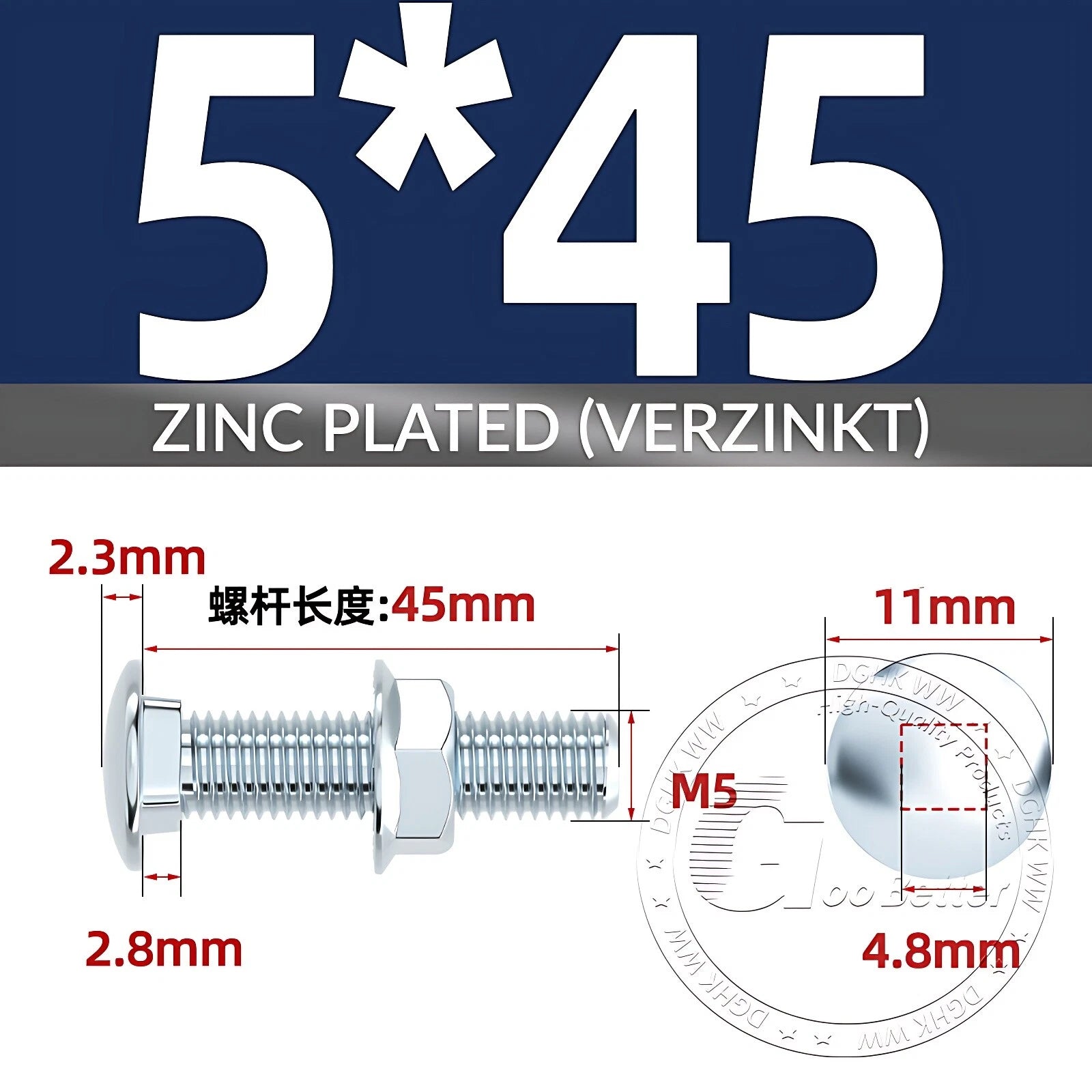 Cup Square Carriage Bolts with Hex Nut — Zinc Plated, M4 to M12