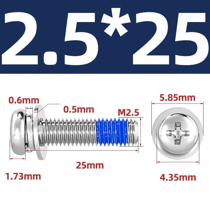 A2 Stainless Steel Phillips Pan Head Machine Screws with Flat & Spring Washers — M2 to M10 - HomeDIYer